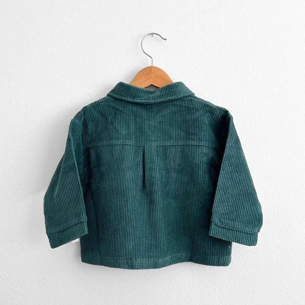 NWT Cute Boys Long Sleeve Button Down Corduroy Shirt Comfy Fall Emerald 9-12M - Picture 2 of 2
